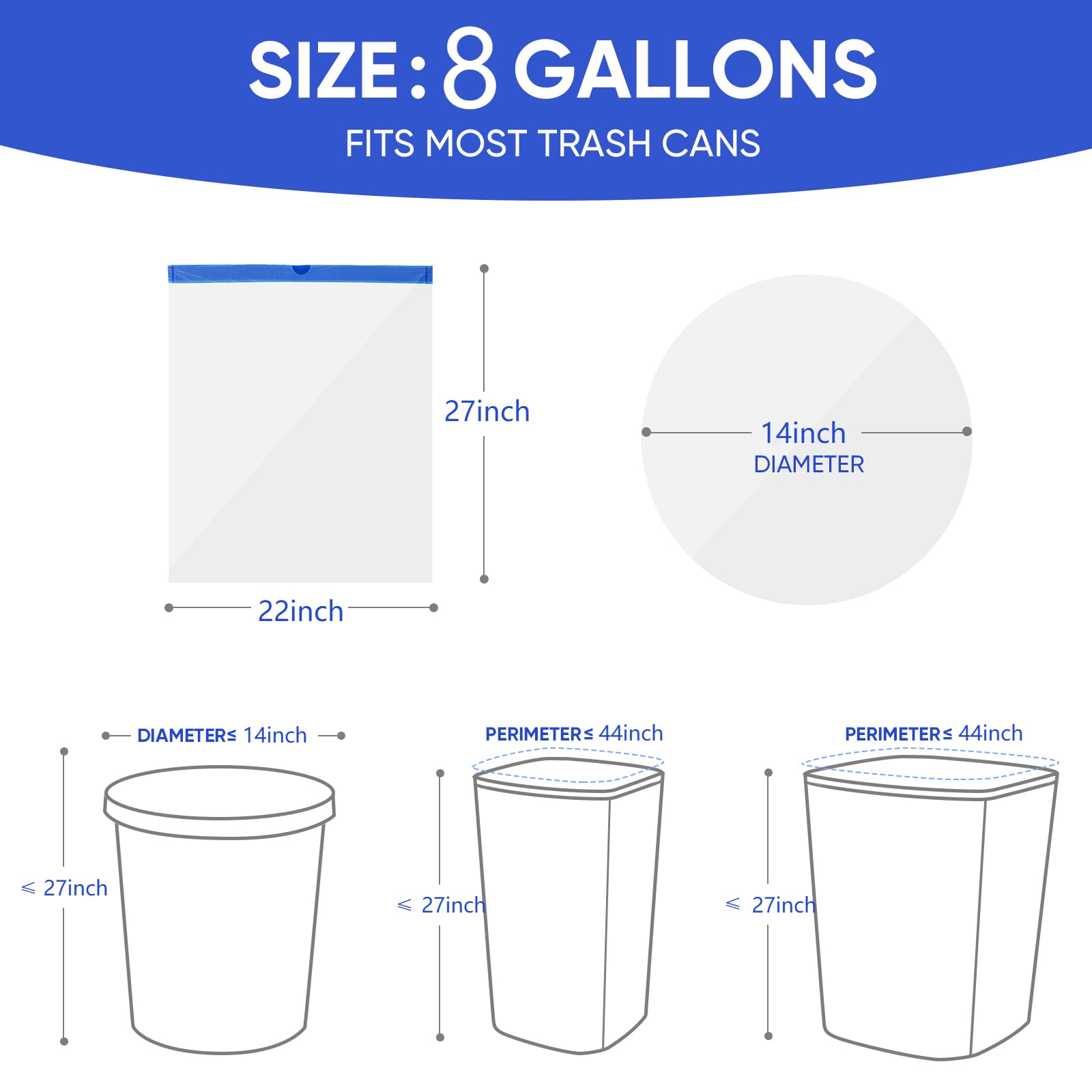 Trash Bag 8 Gallon Medium Drawstring Garbage Bags for 8 Gallon Trash Cans, Kitchen Bedroom Bathroom Living room Office Restaurant Thickened Stretchy