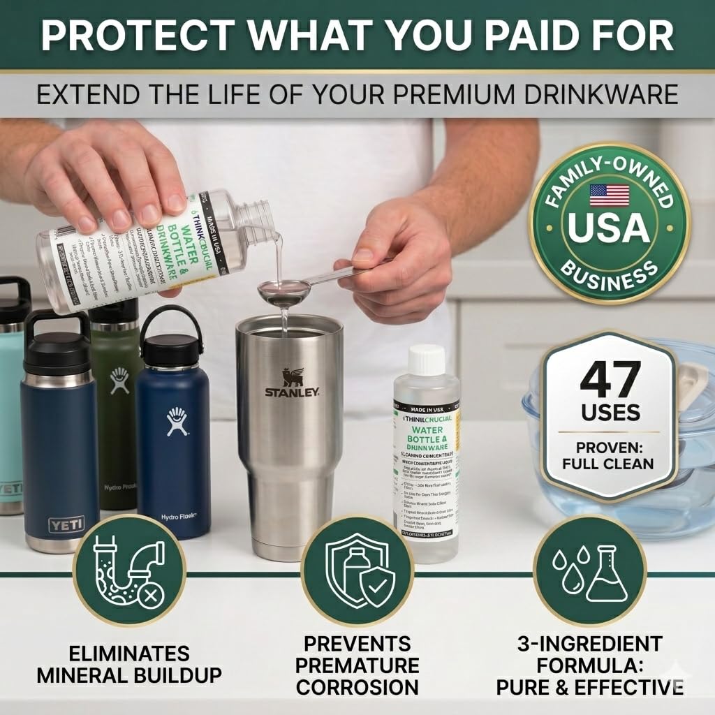 Think Crucial Bottle Blaster - 47-Use Water Bottle Cleaning Concentrate - Made in USA - Compatible with Stanley, YETI, Hydro Flask, CamelBak - 8 oz