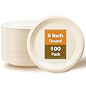 yeehigh 100% Compostable Paper Plates, 9 Inch-50 Pack, Heavy Duty Sugarcane Bagasse Plate, Natural Uncoated and Unbleached Dinnerware, suitable