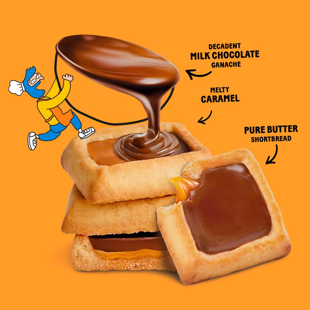 Michel et Augustin Cookies, Individually Wrapped Snacks, 6 Pack, Gourmet Milk Chocolate & Caramel Shortbread, 15 French Butter Cookies per bag (90