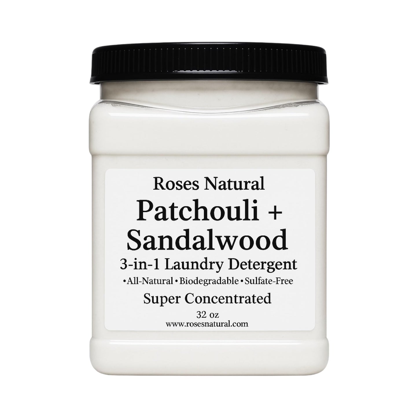 Roses Natural Patchouli + Sandalwood 3-in-1 Laundry Detergent Powder, 32 oz - Cleans, Softens & Removes Stains - Super Concentrated, All-Natural