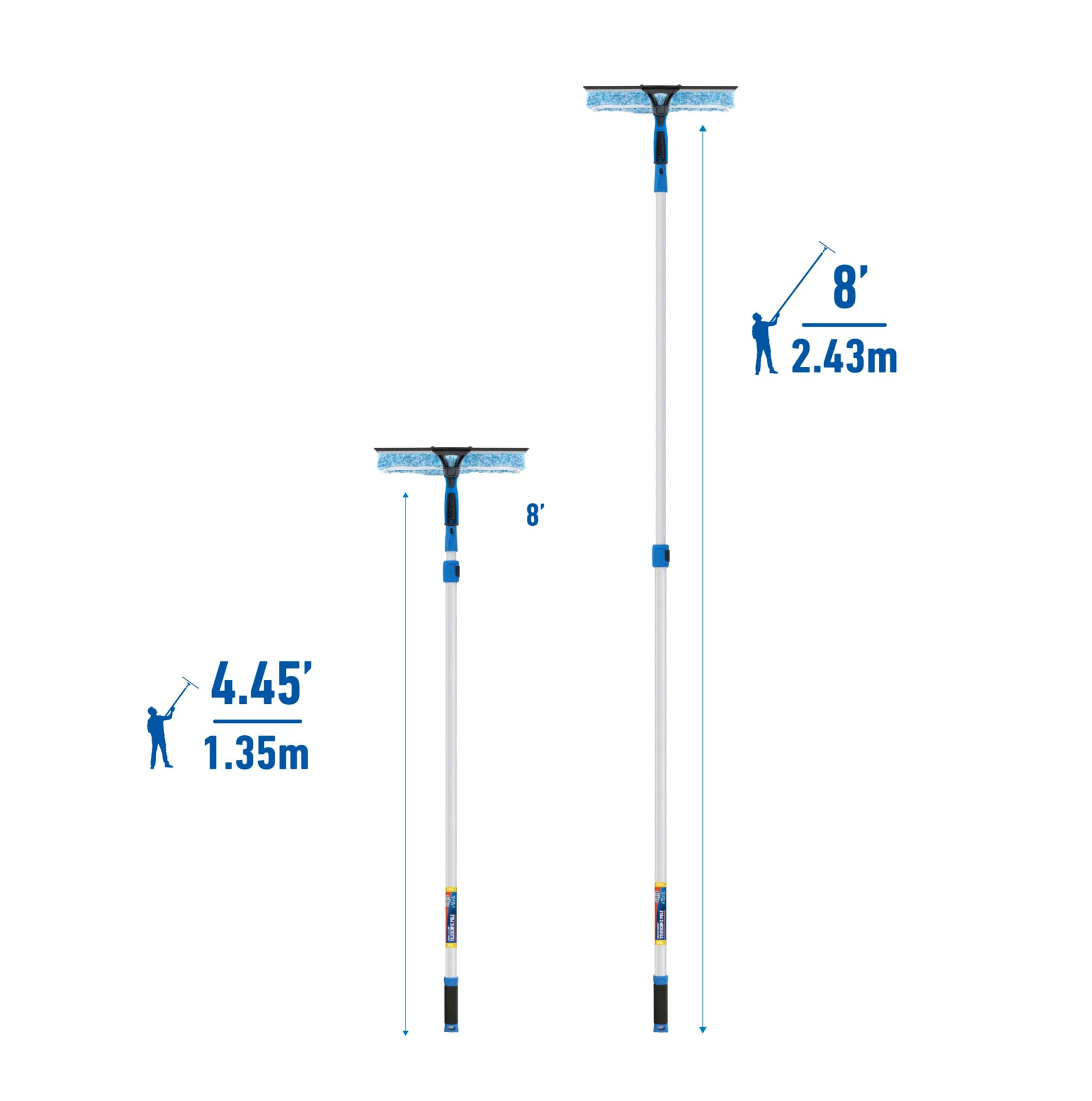 Unger Professional 2-in-1 Squeegee and Scrubber, 14” Window Cleaning Tool and 8’ Connect & Clean Pole, Essential Glass Supplies for Commercial