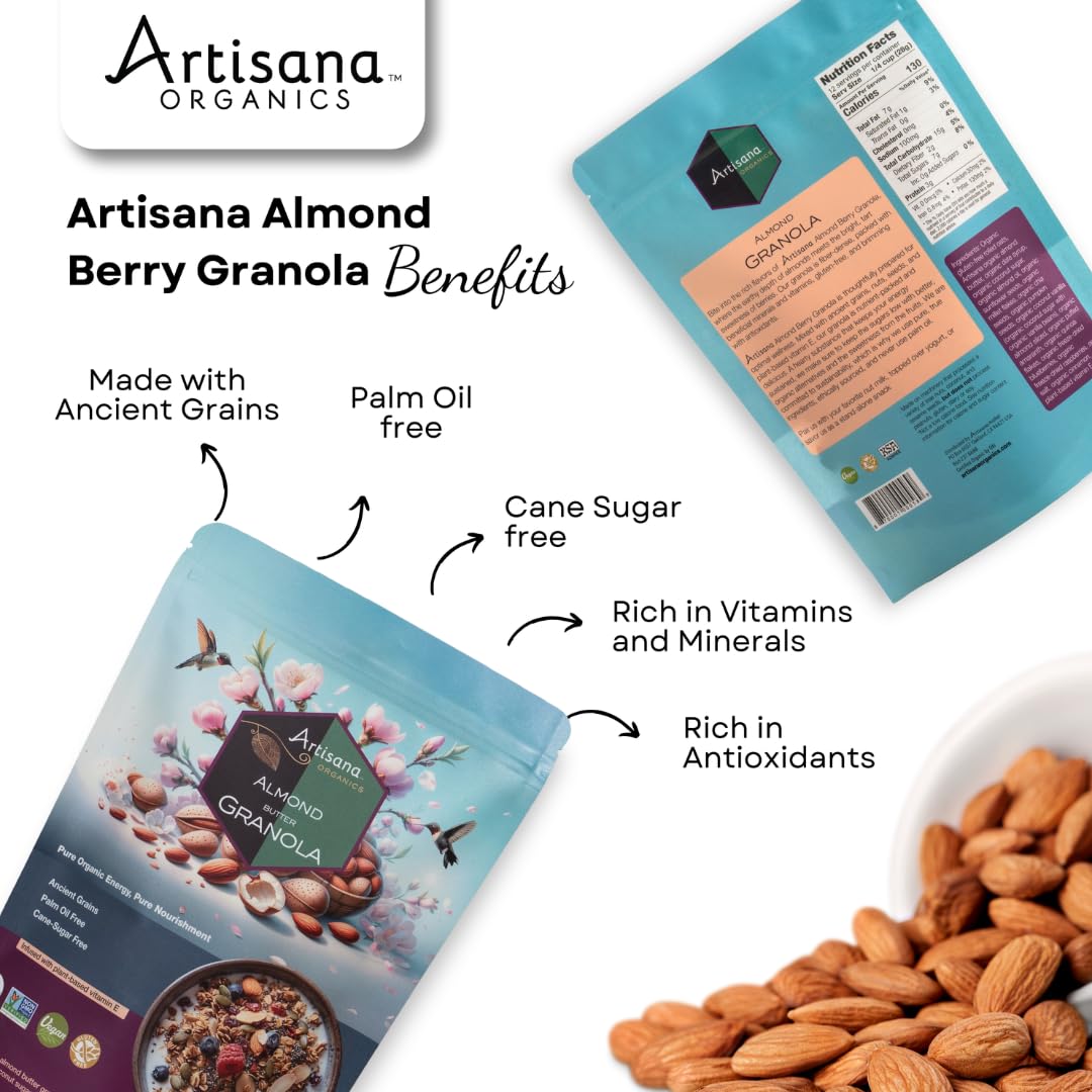 Artisana Organics Almond Granola - Gluten-Free, Vegan, Low Glycemic, Organic, Palm Oil-Free, Ancient Grains with Plant-Based Vitamin E, 10 oz