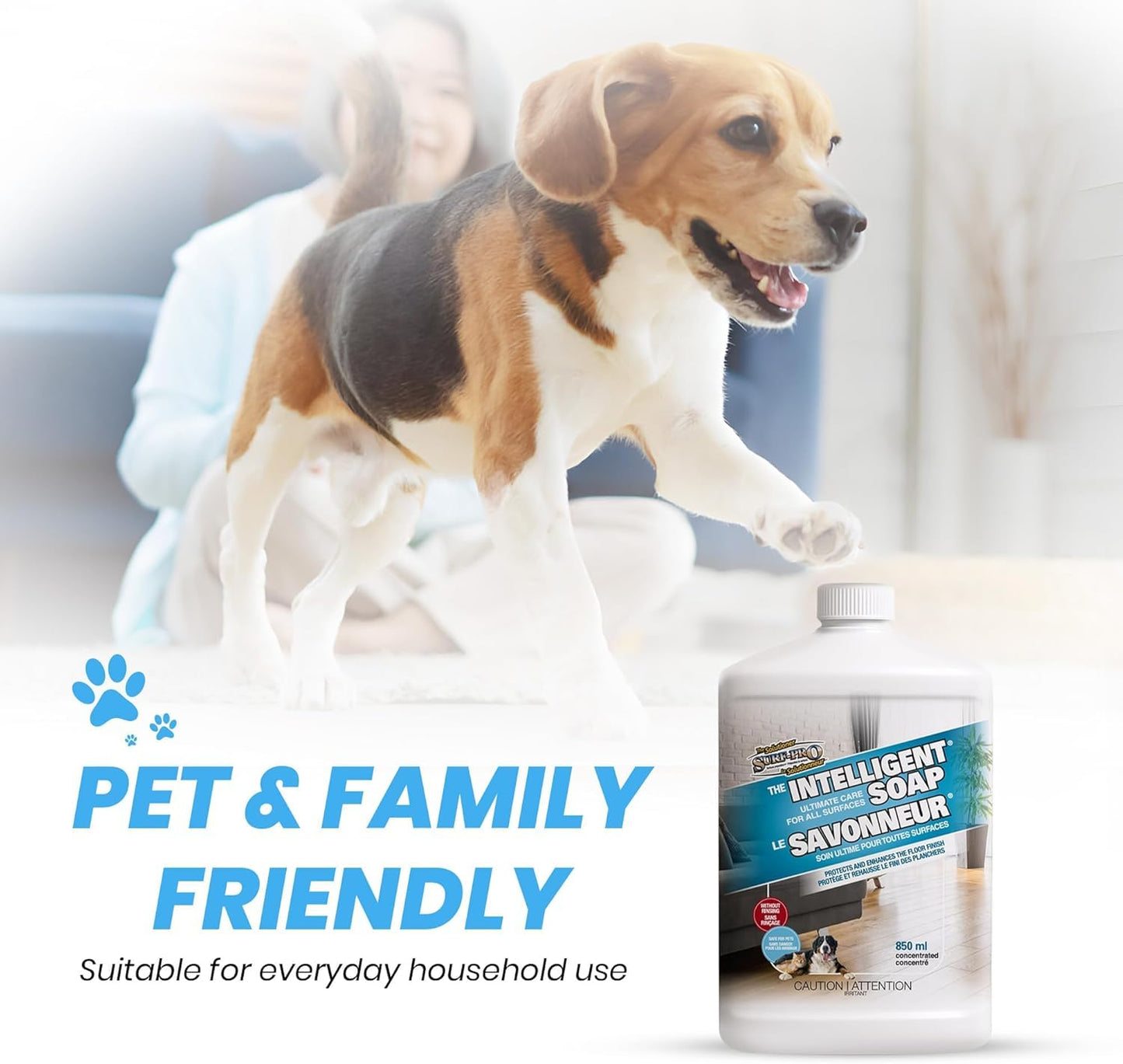 SURF PRO Floor Cleaner Concentrate for All Surfaces, no-rinse formula protects and enhances finish, 850 ml, pet safe, Intelligent Soap