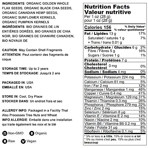Food to Live - Organic Raw Superseed Mix- Chia, Flax, Hemp, Pumpkin, and Sunflower, 12 Ounces - Non-GMO Whole Seeds Blend, Vegan, Kosher, Raw, Bulk