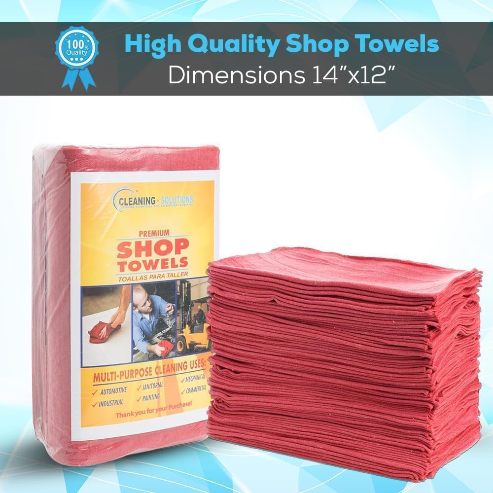 SIMPLI-MAGIC Cotton Shop Towels 14"x12" (500 Pack) - Reusable Cleaning Shop Rags for Mechanic, Industries, Garage and Homes (Red)
