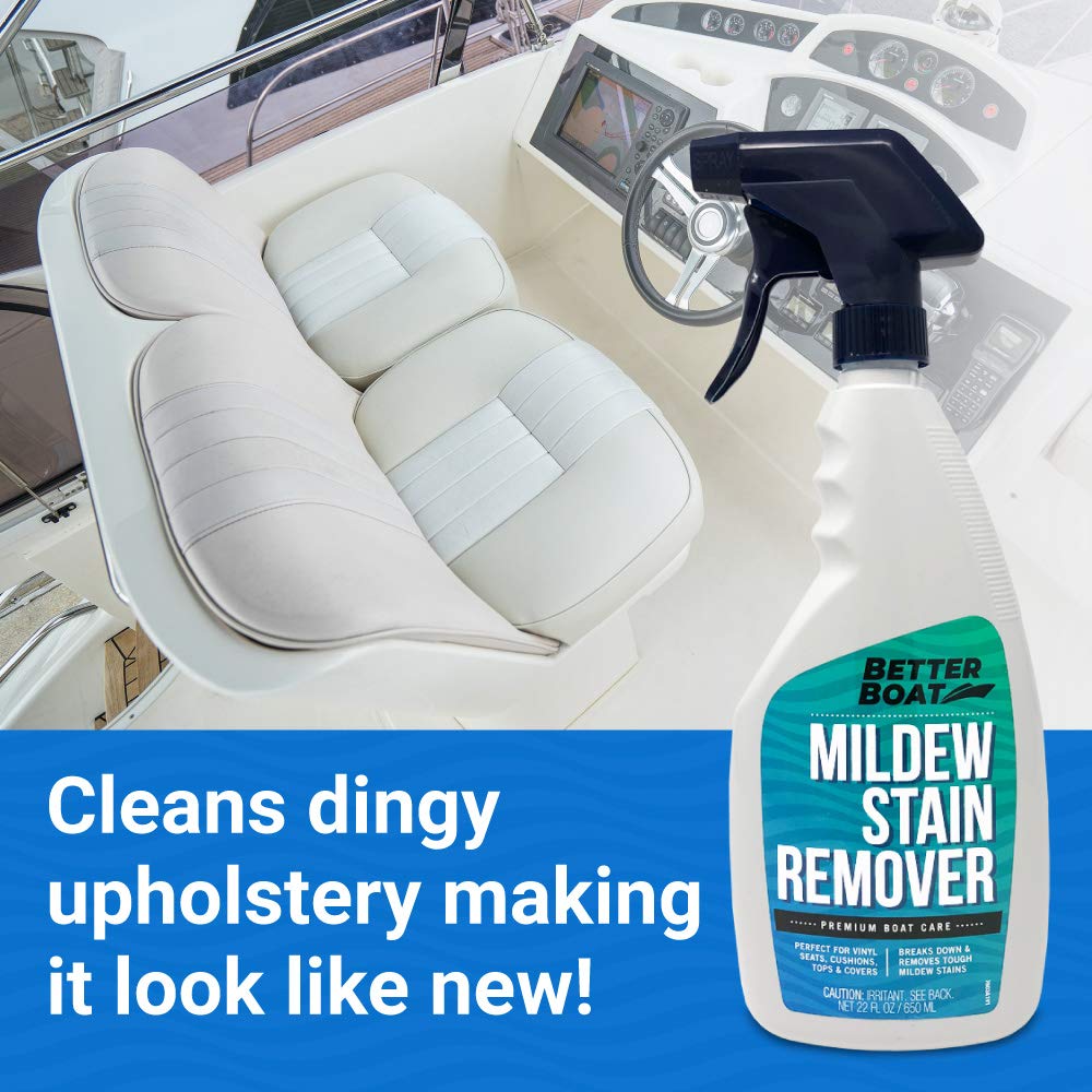 Better Boat Mold and Mildew Stain Remover 22oz Spray for Fabric Vinyl Tile Grout, Removes Mold Stains on Boat Seats Bathroom Shower Patio Furniture