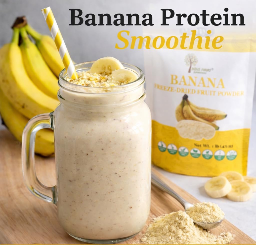 Indus Farms Freeze Dried Banana Fruit Powder | Wholesome Flavor for Smoothies, Baking, Cereals, Frostings, Energy Bars | Natural Sweetener |