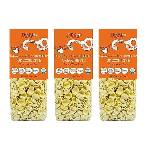 TERRE E TRADIZIONI, Organic Italian ORECHIETTE Pasta Semiwhole Wheat Durum Semolina Pasta Sicilian Ancient Grain Rusello Organic Orecchiette Pasta