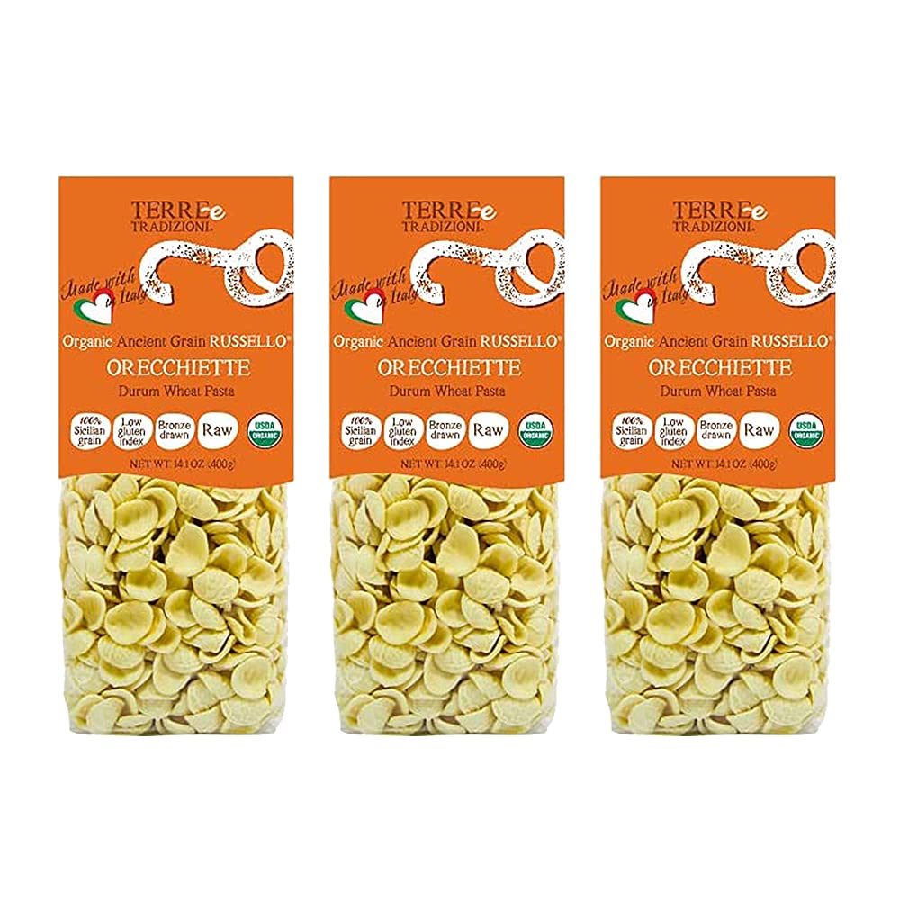 TERRE E TRADIZIONI, Organic Italian ORECHIETTE Pasta Semiwhole Wheat Durum Semolina Pasta Sicilian Ancient Grain Rusello Organic Orecchiette Pasta