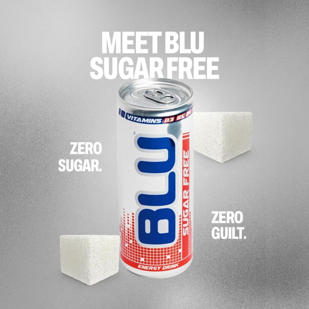 BLU Sugar Free Energy Drink, 12 Pack Slim Cans, 8.4 fl oz (250 mL) Each