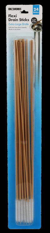 18" Multi-Purpose Flexible Drain Sticks With Extra Large Cleaning Brisle - (24pc Set) Works In Any Drain!