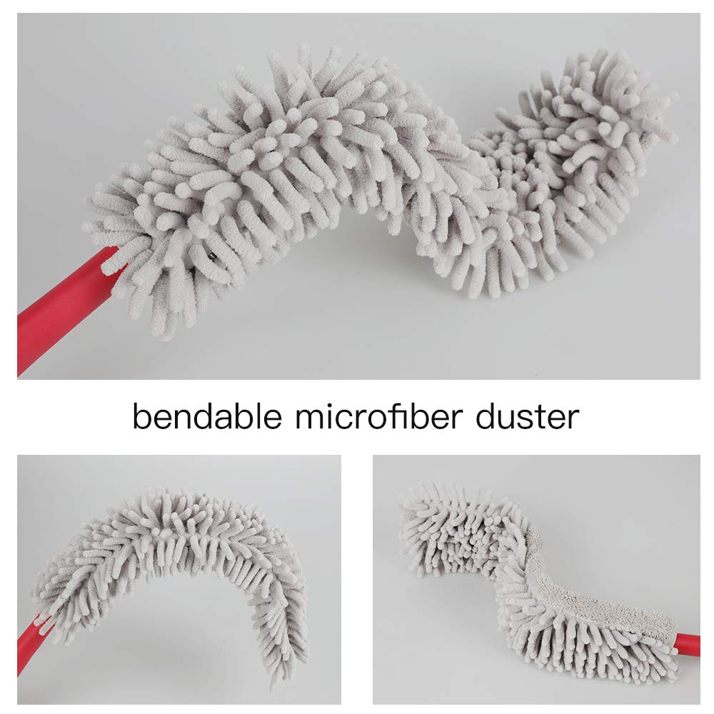 AKOMA Bendable Duster with 69" Light Weight Extension Long Handle for Cleaning Bed Bottom Ceiling Fans Car Interior Furniture-Microfiber Duster
