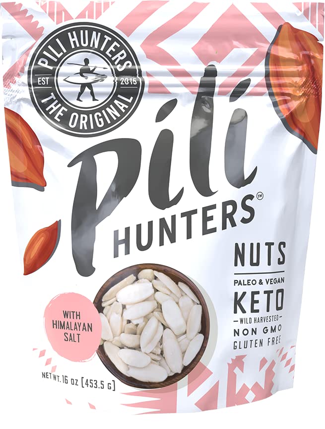 Pili Hunters - Wild Sprouted Pili Nuts, Himalayan Salt (1 lb Bag) Keto/Paleo/Vegan Snacks, Low Carb Energy, Gluten Free, No Sugar Added, Superfood