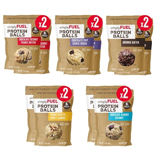 simplyFUEL Whole-Food Protein Balls Variety Pack (Ultimate) - 8 g High-Protein, Gluten-Free, Healthy Snack for Adults & Kids (1.6 oz - Pack of 10)