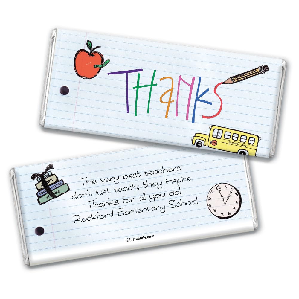 25ct Teacher Appreciation Custom Thank You Candy Wrappers - School Symbols