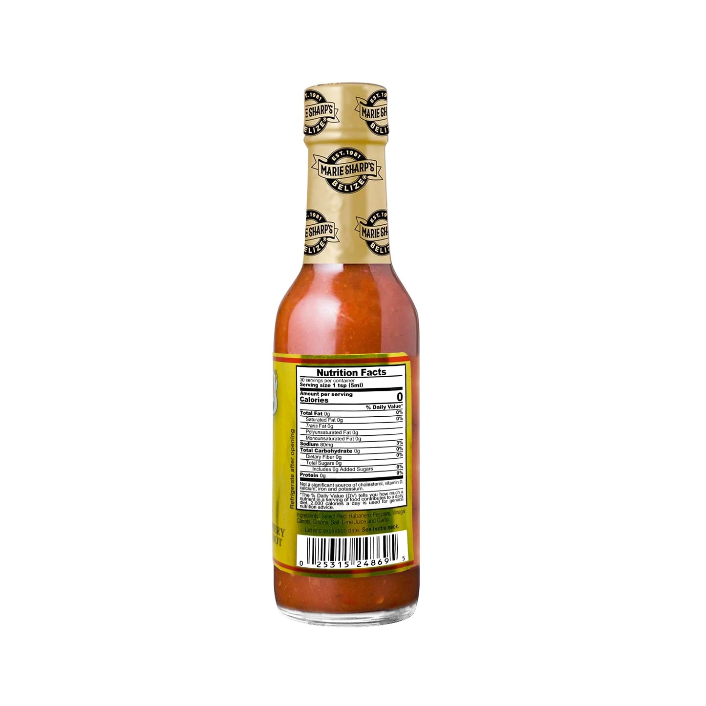 Marie Sharp’s Fiery Hot Habanero Pepper Sauce, 5 oz - Extra Hot Belizean Hot Sauce with Intense Heat & Flavor - All-Natural, Gluten-Free