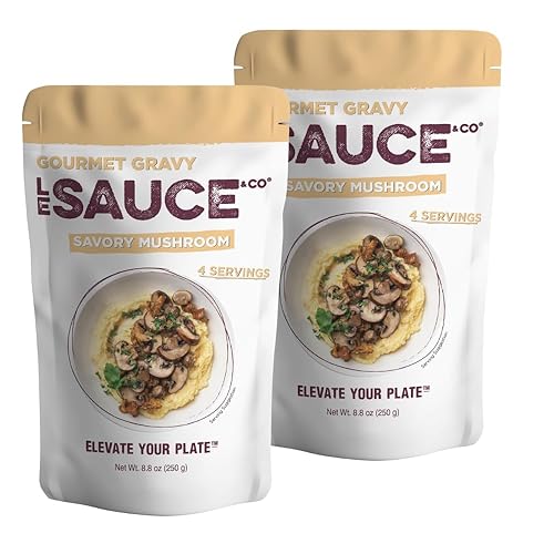 Le Sauce & Co. 4 serving Savory Mushroom Gourmet Gravy (2-pack) - Real Food Ingredients, Steak Sauce, Chicken Sauce, Dressing, Meats Prepared Foods