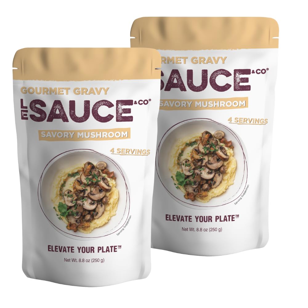 Le Sauce & Co. 4 serving Savory Mushroom Gourmet Gravy (2-pack) - Real Food Ingredients, Steak Sauce, Chicken Sauce, Dressing, Meats Prepared Foods