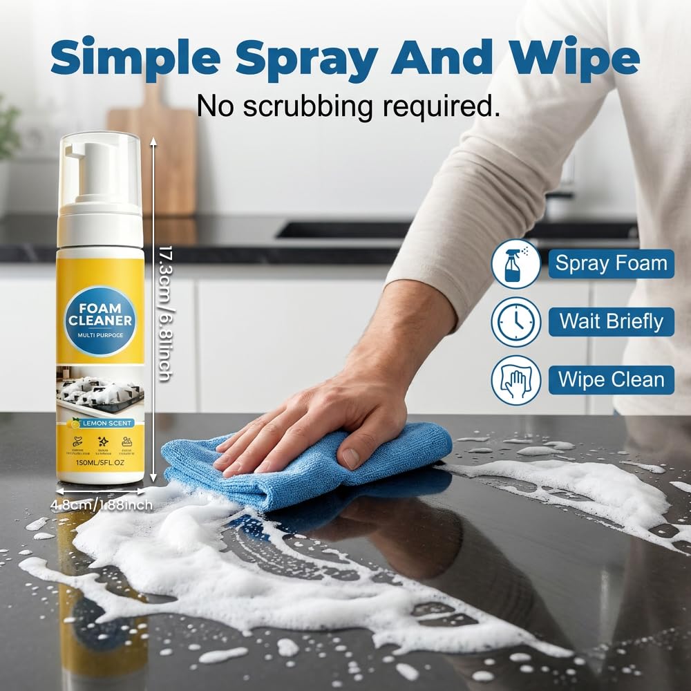 TAQIYEZ 4-in-1 Multi-Enzyme Foam Cleaner, 2026 New All-Purpose Deep Cleaning Spray, Powerful No-Rinse Foam Cleaner for Car Interior, Kitchen Grease
