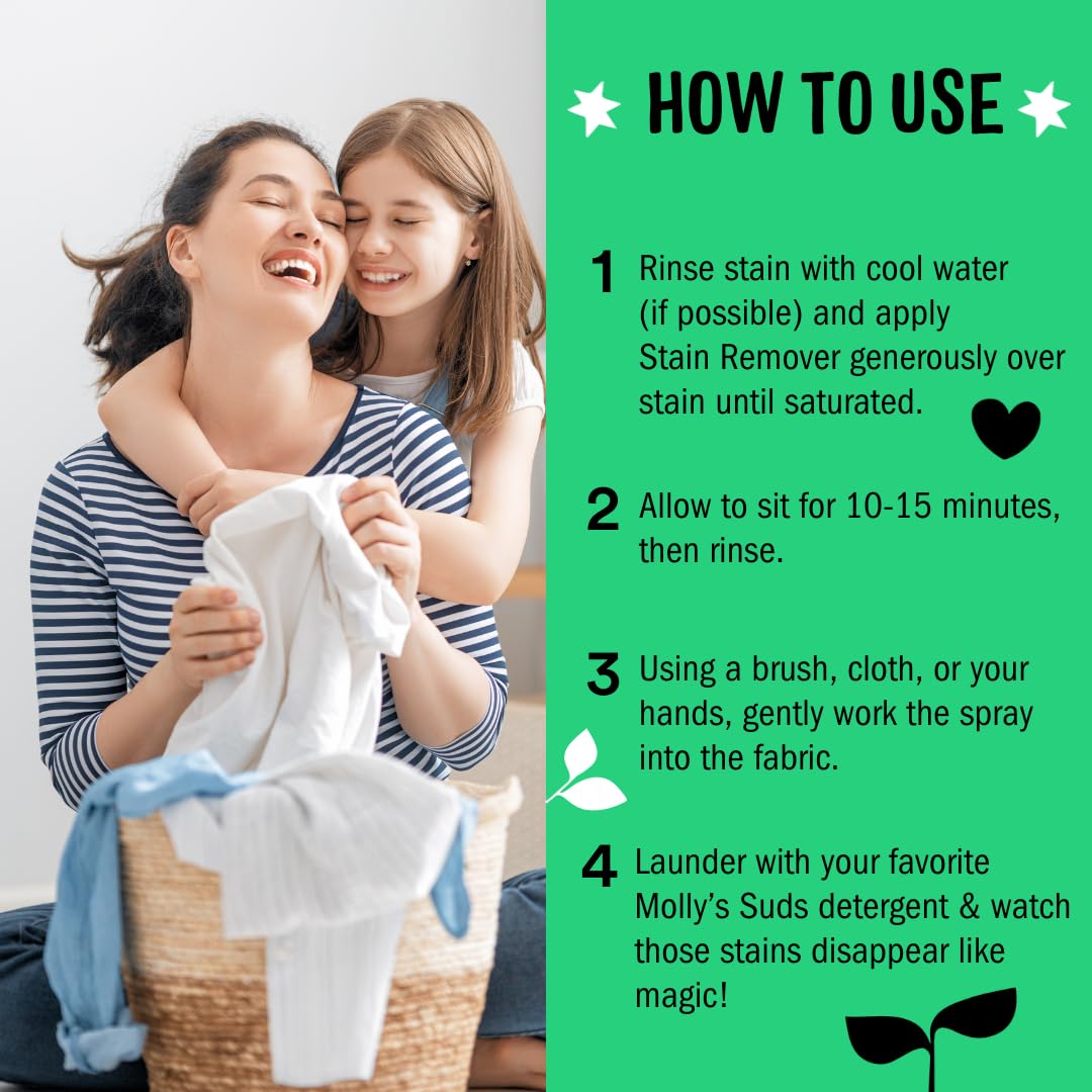 Molly's Suds Stain Remover Spray | Gentle Yet Powerful, Great for Baby & Pet Stains | Clean, Simple Ingredients (Fragrance Free) (3 Fl Oz (Pack of 1))