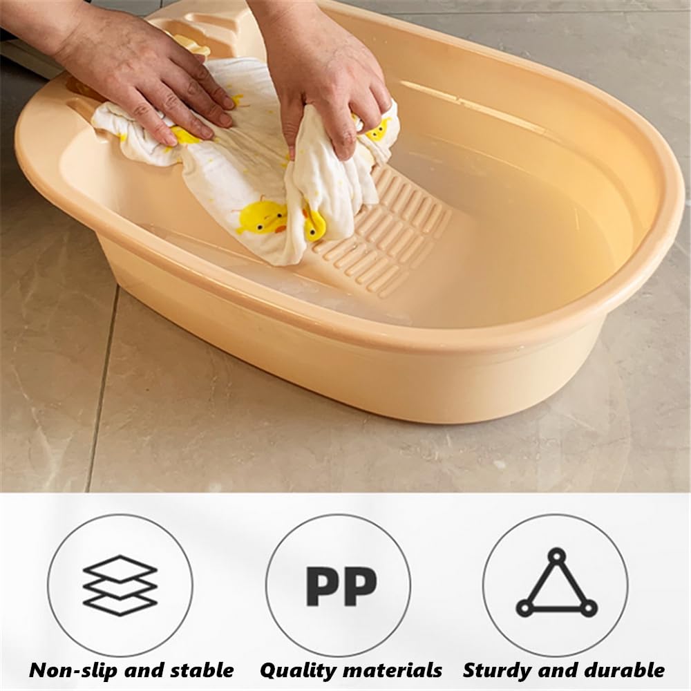 chislim 2 PCS Wash Tub With Washboard,Home Non Slip Laundry Tub,Large Thickened Laundry Basin for Home Laundry,Clothes Soaking (C)