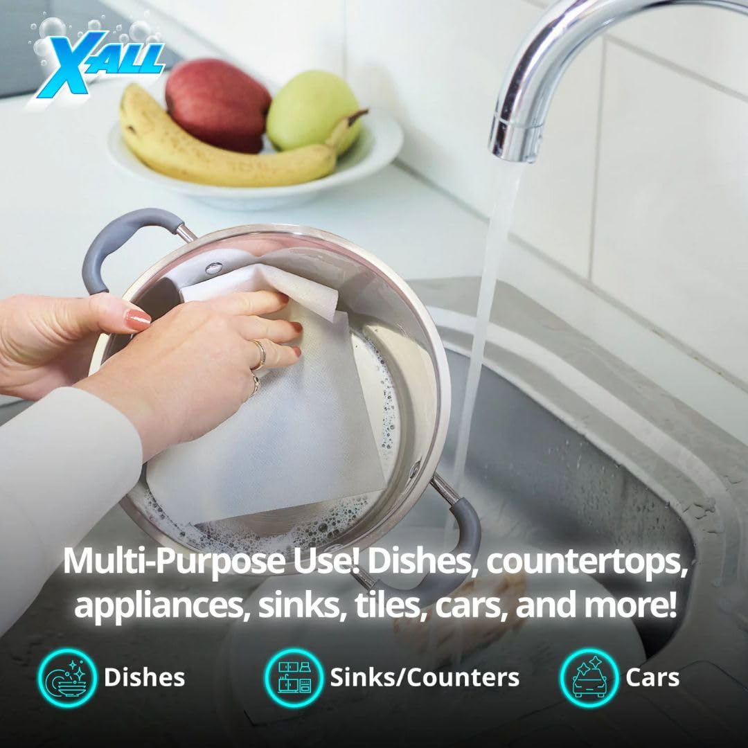 X-ALL Magic Wipes Multi-Use Cleaning Cloths, 1 Pack (6 Wipes) - Reusable & Washable, Ultra-Absorbent, Lint-Free Household Cleaning Cloths - 1 Cloth