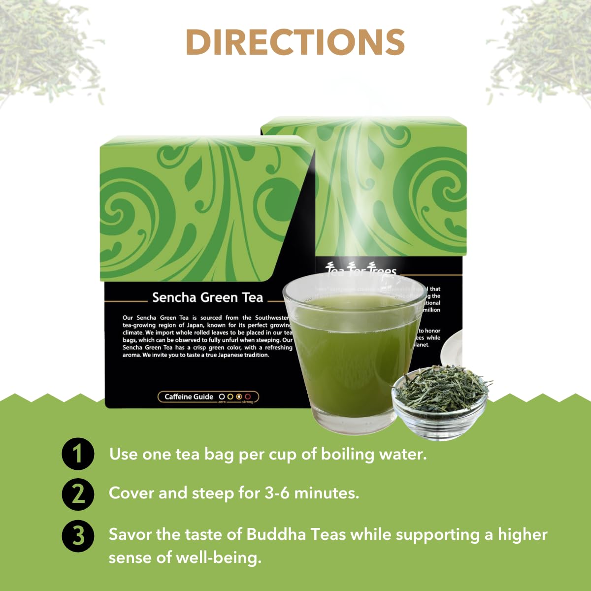 Buddha Teas - Organic Sencha Green Tea - For Health & Wellbeing - Japanese Green Tea - With Antioxidants & Minerals - Clean Ingredients - Caffeinated