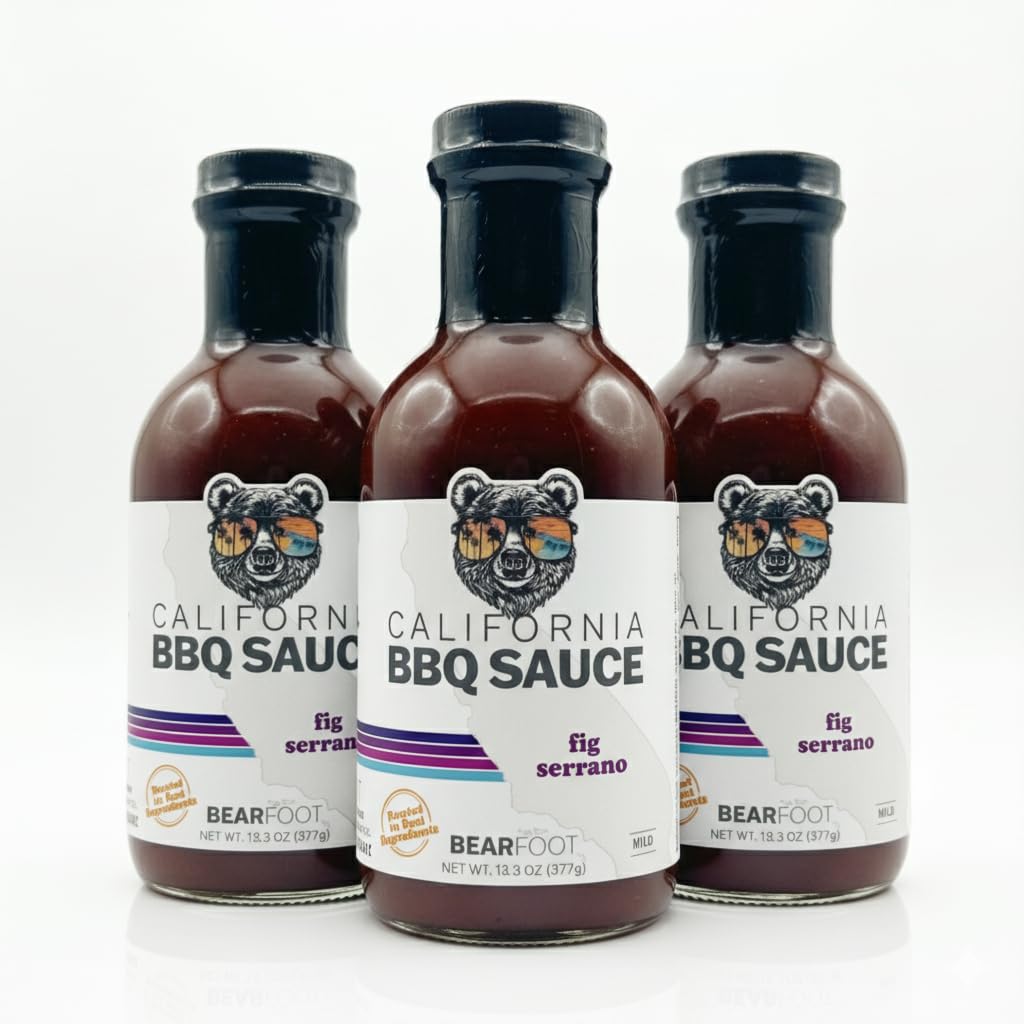 Fig Serrano BBQ Sauce 3-pack - Bearfoot BBQ - Gluten Free, 13.3 oz, Small Batch, Non-GMO, No Preservatives, No Corn Syrup, No Seed Oils. Marinade