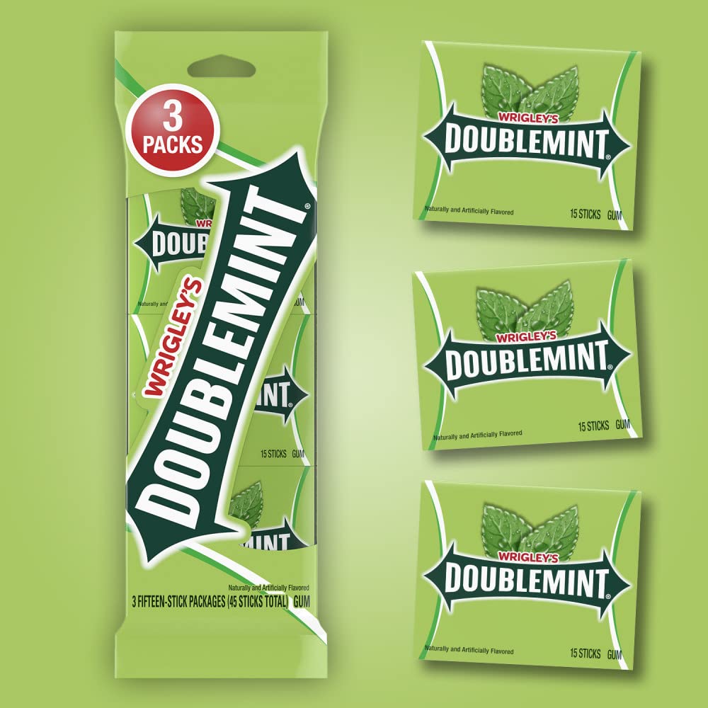 WRIGLEY'S Doublemint Chewing Gum Bulk Pack, 15 Stick Count (Pack of 3) - Gum Packs
