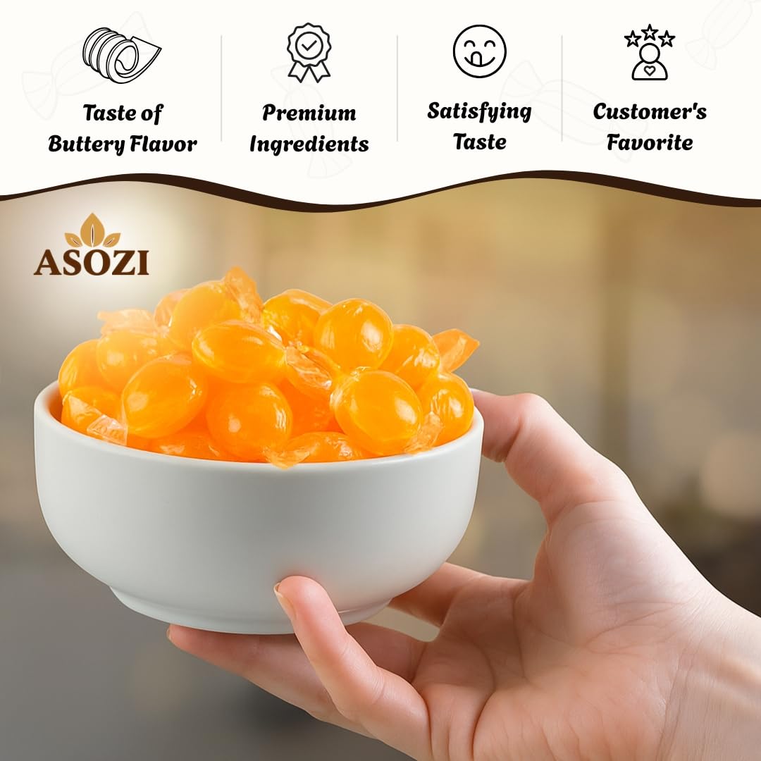 ASOZI Butterscotch Discs Hard Candy 2 lb - Individually Wrapped Old Fashioned Holiday Suckers - Sweet Flavor - Perfect for Valentine's Day and Tasty