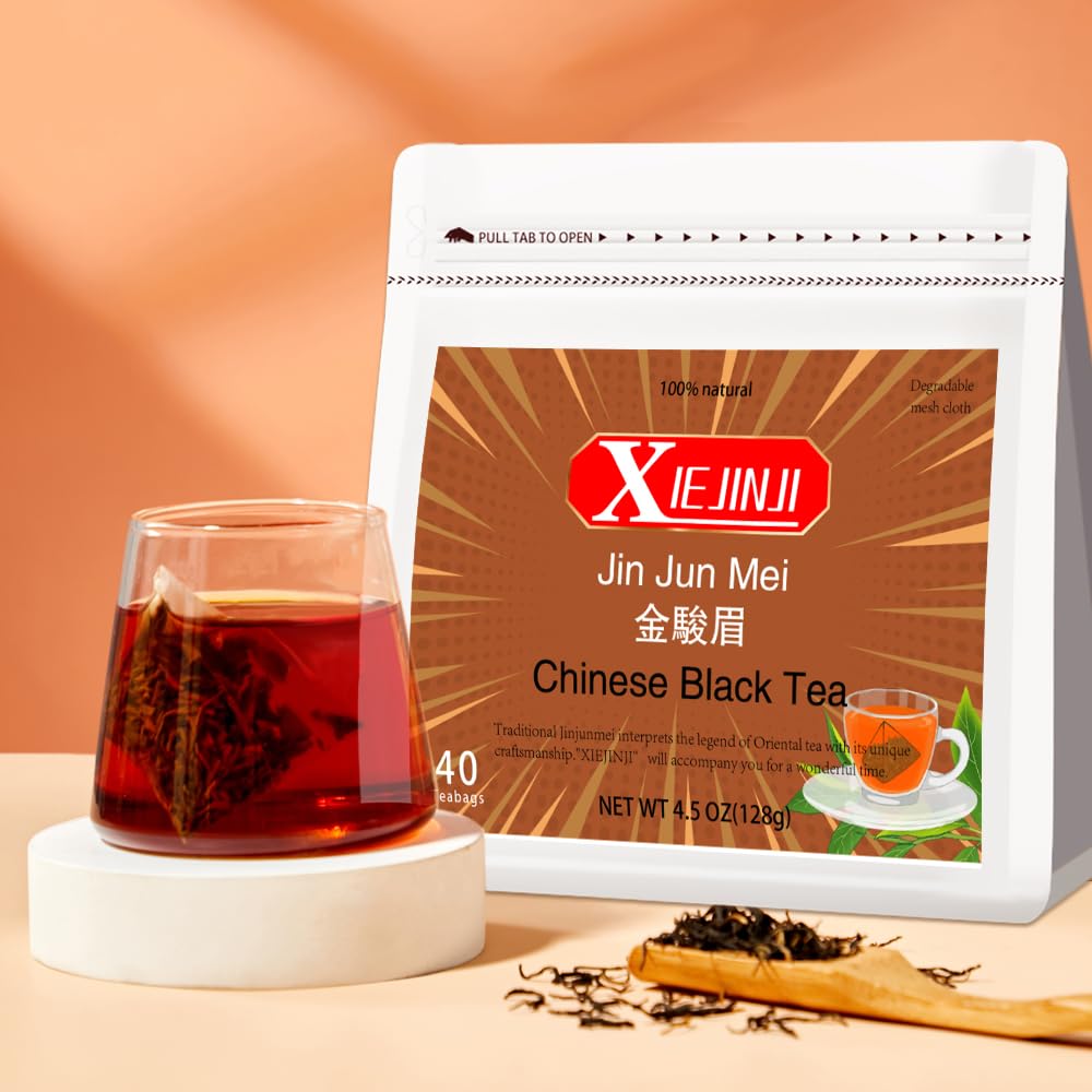 XIEJINJI Golden Monkey Tea - Chinese Black Tea - Jinjunmei - Premium Bud Tea - Eco-Conscious Tea Bags - 3.2g x 40 Count - Repeated Brewing - High