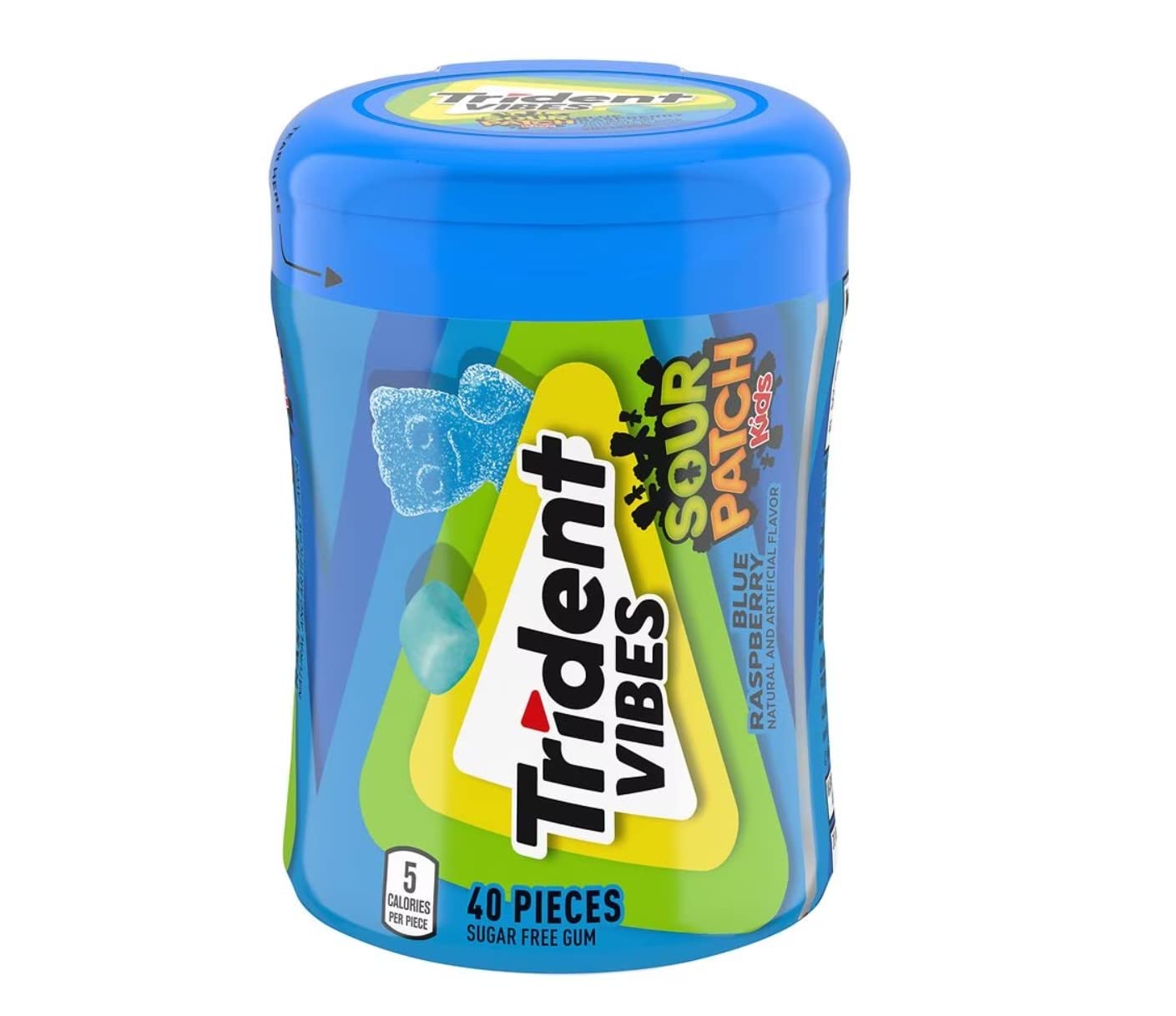 Trident Vibes SOUR PATCH KIDS Blue Raspberry Sugar Free Gum, 6-40 Piece Bottles (240 Total Pieces)