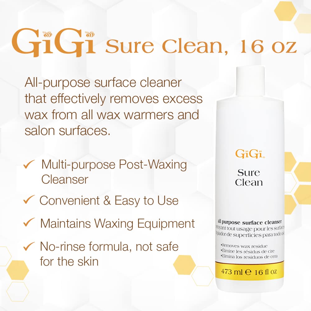 GIGI Sure Clean Wax Residue Remover, All-Purpose Surface Cleaner for Warmers, Salon & Spa Equipment, Removes Build-Up, 16 fl oz