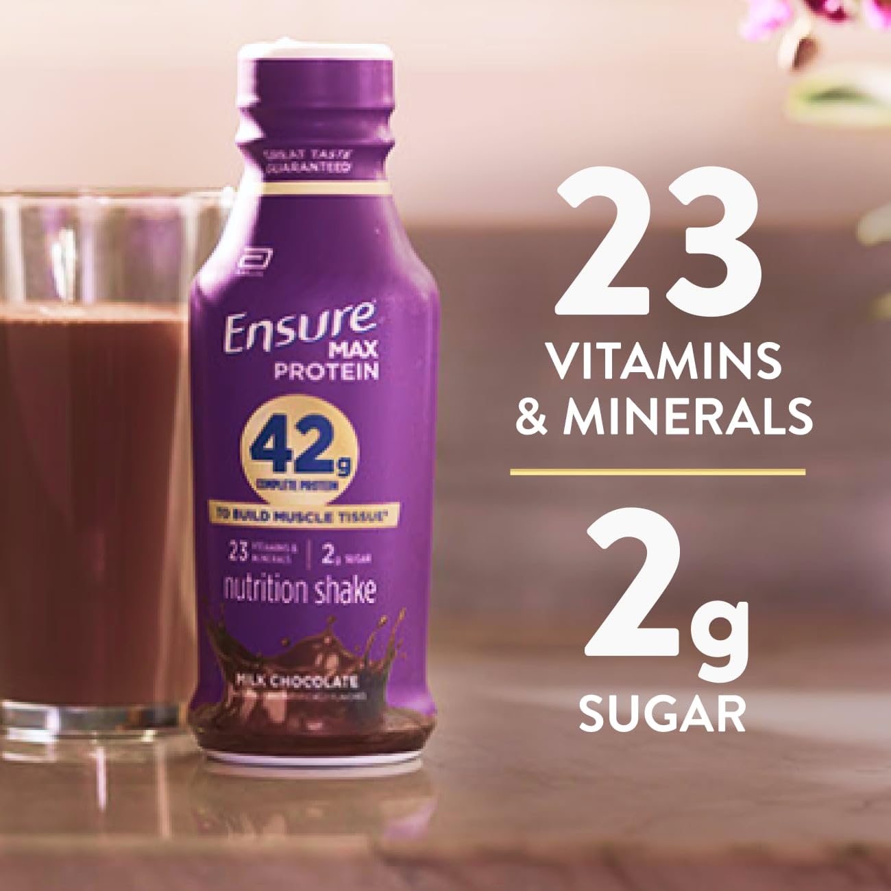 Ensure Max Protein Shake | 42g Complete Protein | Milk Chocolate | Ready to Drink | High Protein | 23 Vitamins & Minerals | 2g Sugar | 14 fl oz, 12