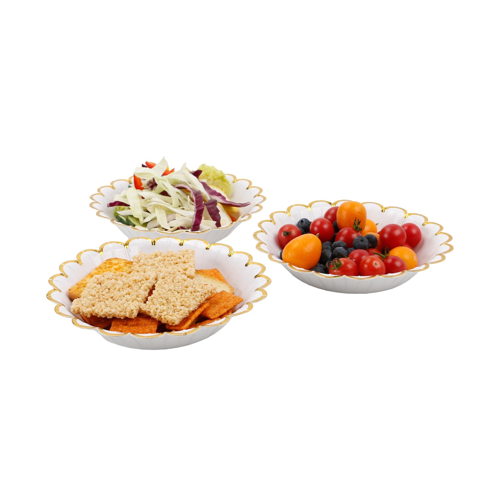 Geeklife Gold White Disposable Paper Bowls with Foil Scalloped Border,20oz Party Serving Bowls for Daily Meal Soup Morning Cereal For Wedding,Birthday