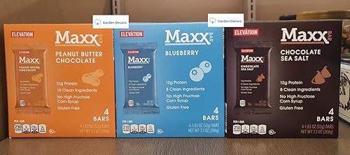 Elevation Maxx Bar Peanut Butter Chocolate, Blueberry, Chocolate Sea Salt 7.3oz 208g (3 Boxes)