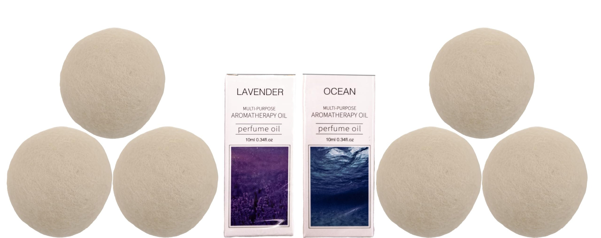 Haven Wool Dryer Balls with Essential Oils - 6-Pack Natural Reusable Laundry Balls with Lavender & Ocean Scents - Eco-Friendly Fabric Softener