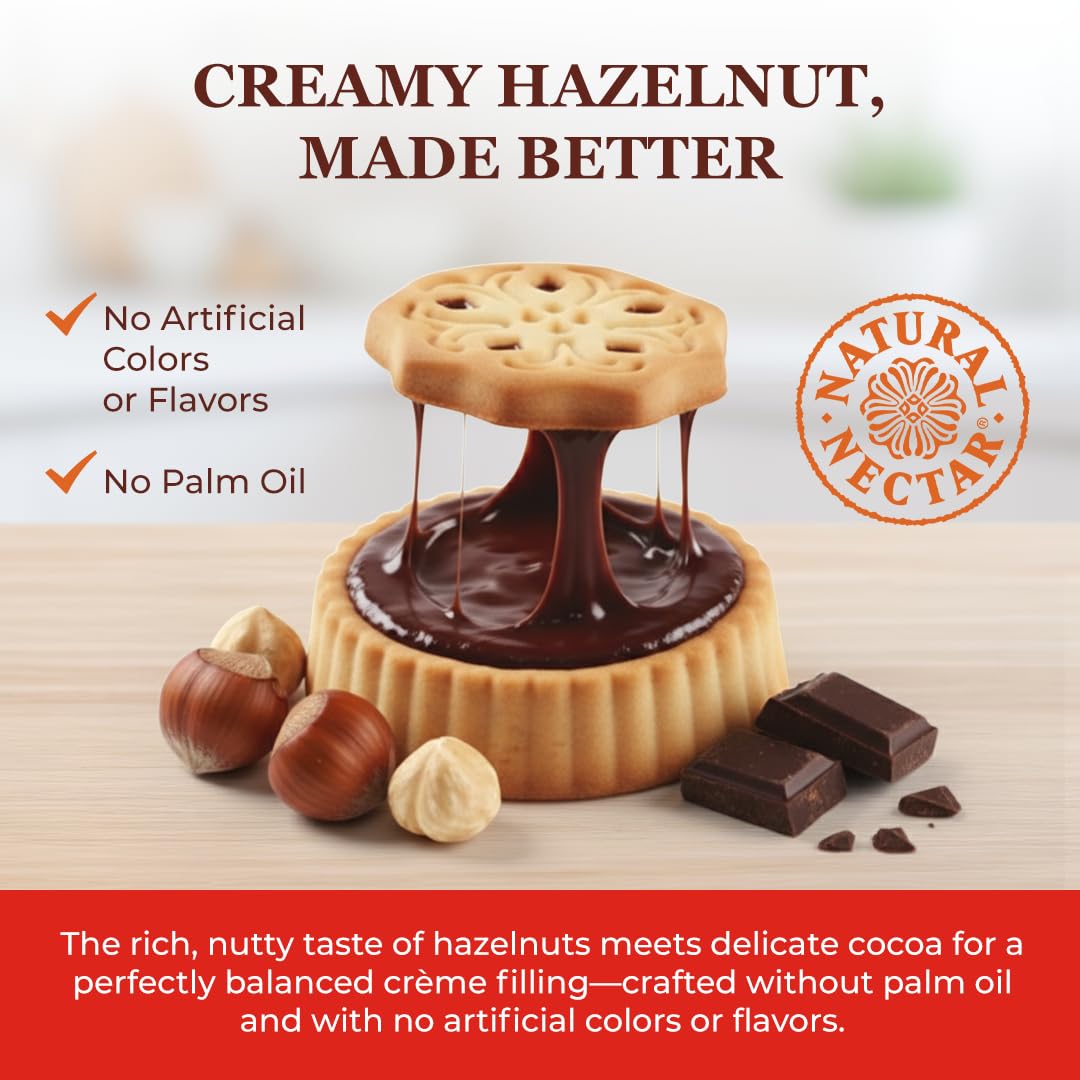 Natural Nectar Hazelnut Cocoa Crème Biscuits 6.35 oz - Sandwich Biscuits Filled with Smooth Hazelnut Cocoa Cream; Snack Cookies for Coffee Breaks