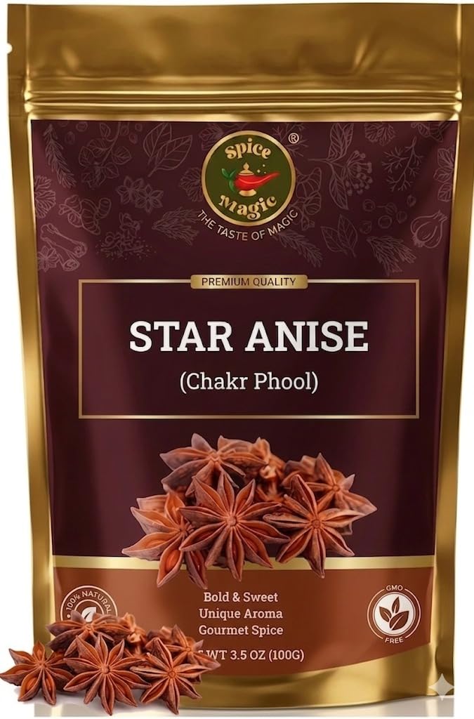 Spice Magic Star Anise Whole 3.5 oz I Perfect for Cooking, Baking, and Brewing Tea I Chinese Star Anise Whole Pods | All-Natural, Gluten Free, Non-GMO