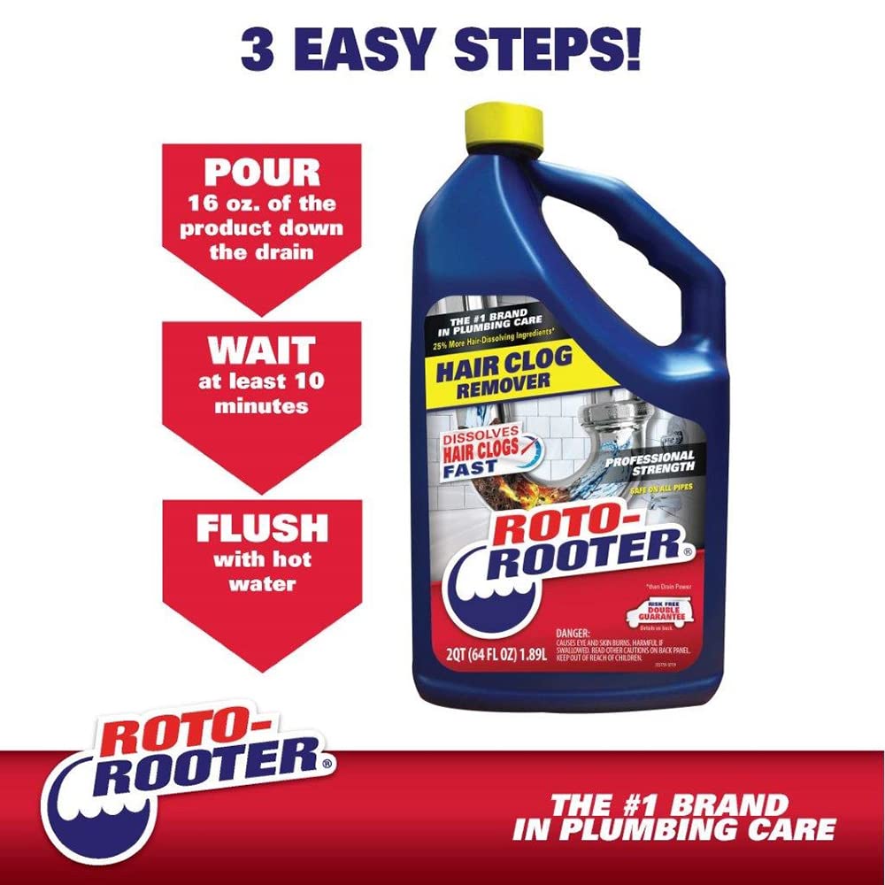 Roto-Rooter Hair Clog Remover l Dissolves Hair Clogs Faster l Safe on Pipes | 128 oz.