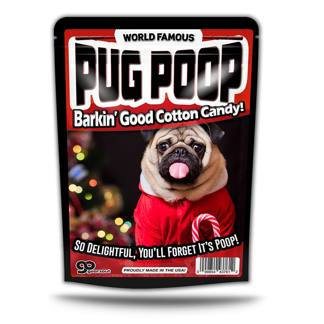 Pug Poop Cotton Candy Silly Stocking Stuffers for Adults Funny Holiday Candy Gags Poop Pranks Novelty Christmas Gags Blue Cotton Candy Gluten-Free