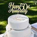 Auteby Happy 50th Anniversary Cake Topper, Gold Glitter 50th Birthday/Wedding Anniversary Party Decoration Supplies (50)