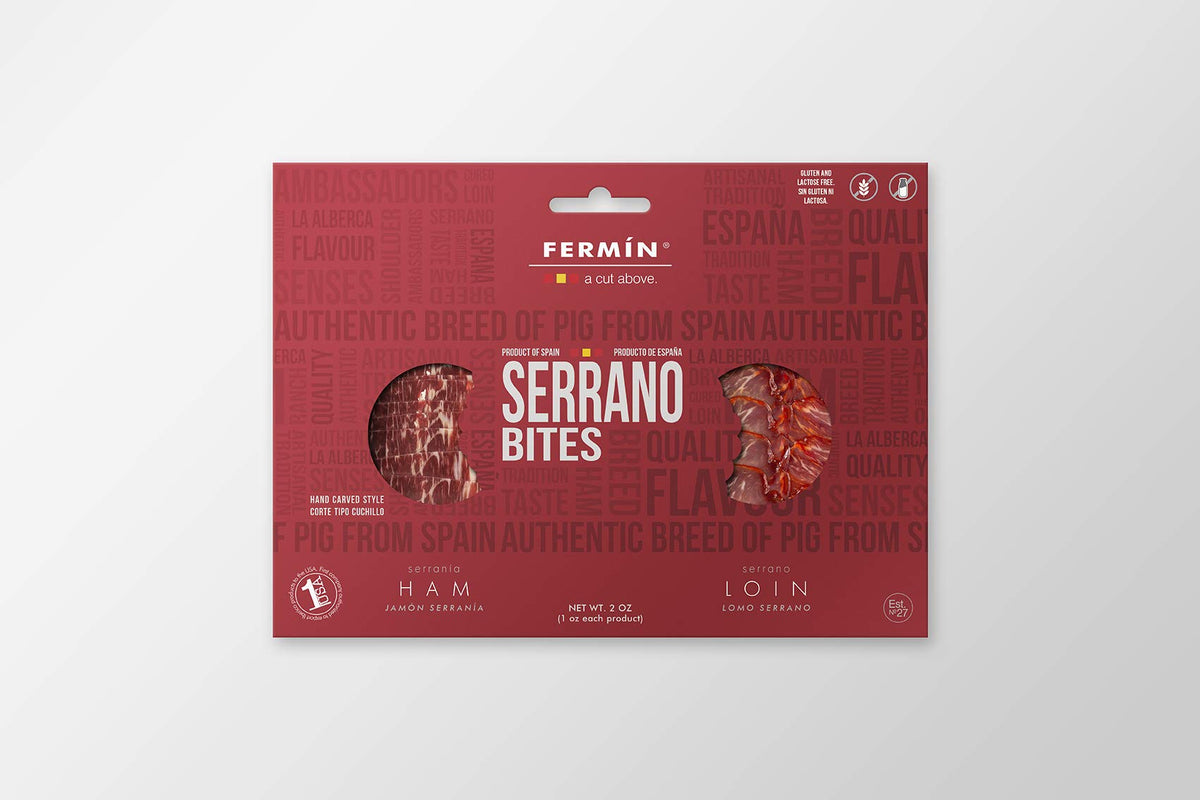 Fermin a Cut Above " Serrano Bites " (Serrania Ham “Hand Carved Style” and Serrano Loin ) 2 oz. pack (3)