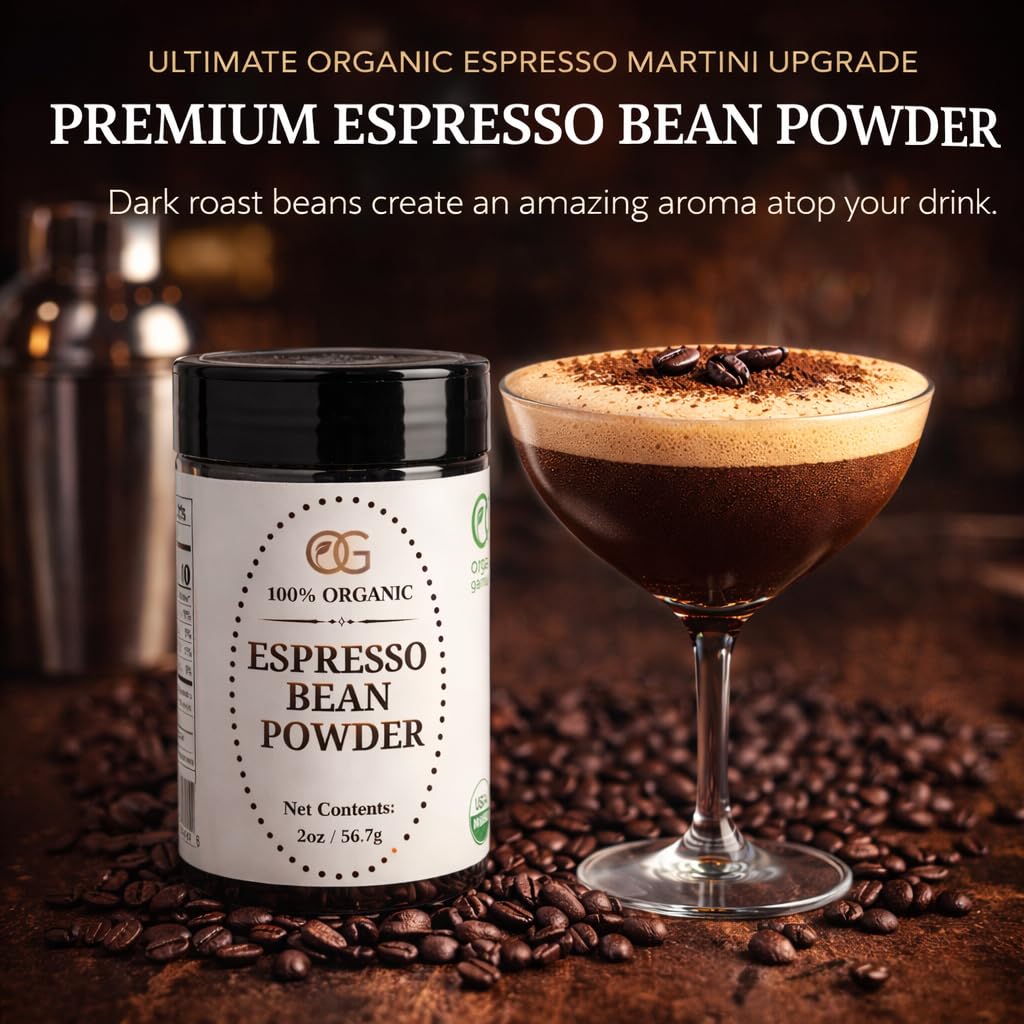 Organic Espresso Bean Powder - Ultra Fine Coffee Powder for Espresso Martini Garnish, Craft Cocktails, Desserts & Baking - 100% Organic Espresso Beans