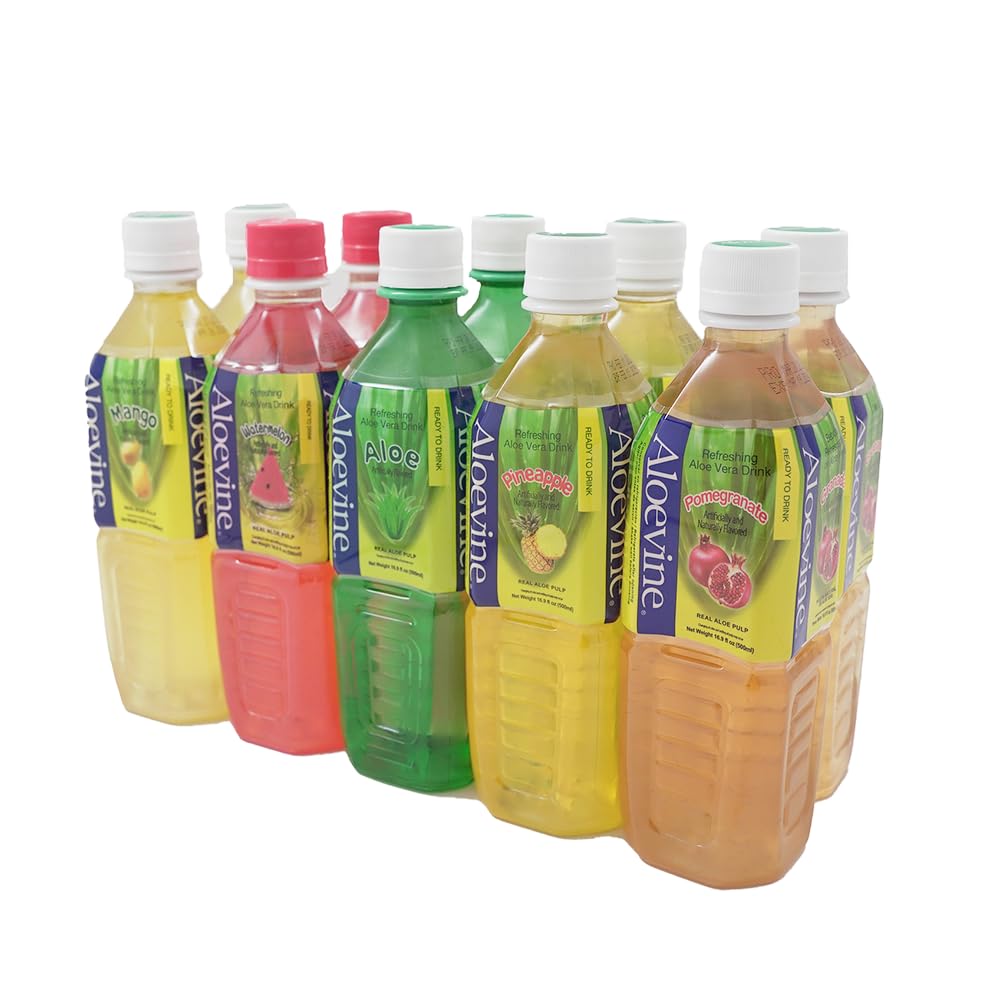 Aloevine Aloe Vera Drink juice l variety |16.9 oz. pack of 10 l 2 original, 2 watermelon, 2 mango, 2 pomegranate, 2 pineapple | plant based Vegetable