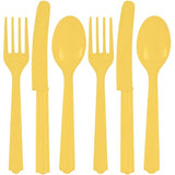 Assorted Sunhine Yellow Plastic Cutlery (Pack of 24) - Elegant, Durable & Disposable Party Supplies for Every Occasion