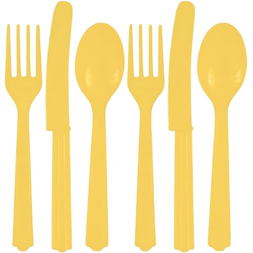 Assorted Sunhine Yellow Plastic Cutlery (Pack of 24) - Elegant, Durable & Disposable Party Supplies for Every Occasion