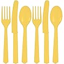 Assorted Sunhine Yellow Plastic Cutlery (Pack of 24) - Elegant, Durable & Disposable Party Supplies for Every Occasion