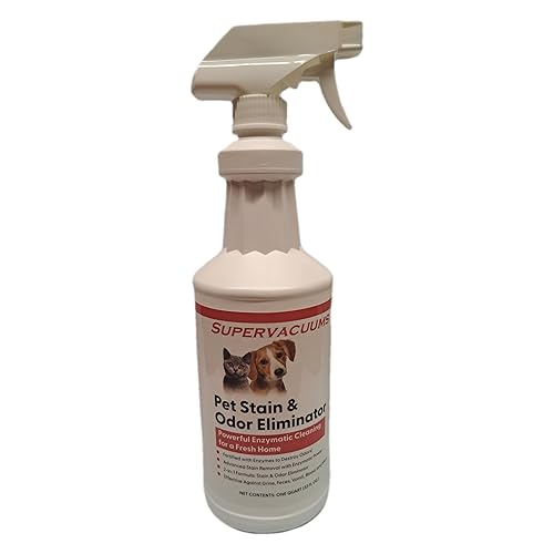 Supervacuums Pet Stain & Odor Eliminator, Enzyme-Powered Cleaner for Urine, Feces, Vomit, Blood & More - 32 fl oz Spray Bottle